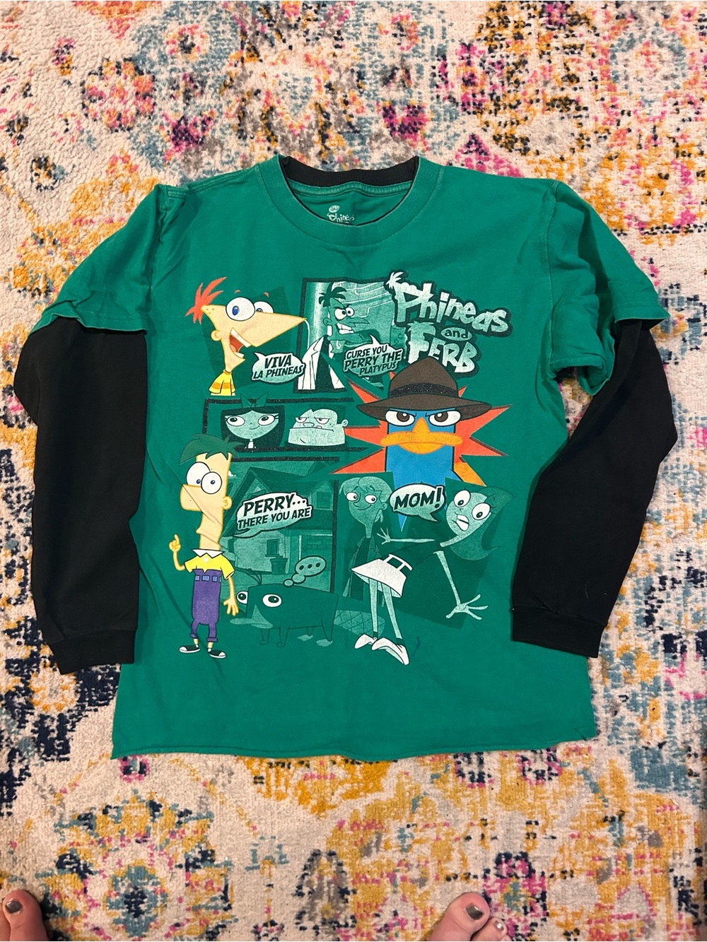 Layered-Look Long Sleeve Kids Tee - Green